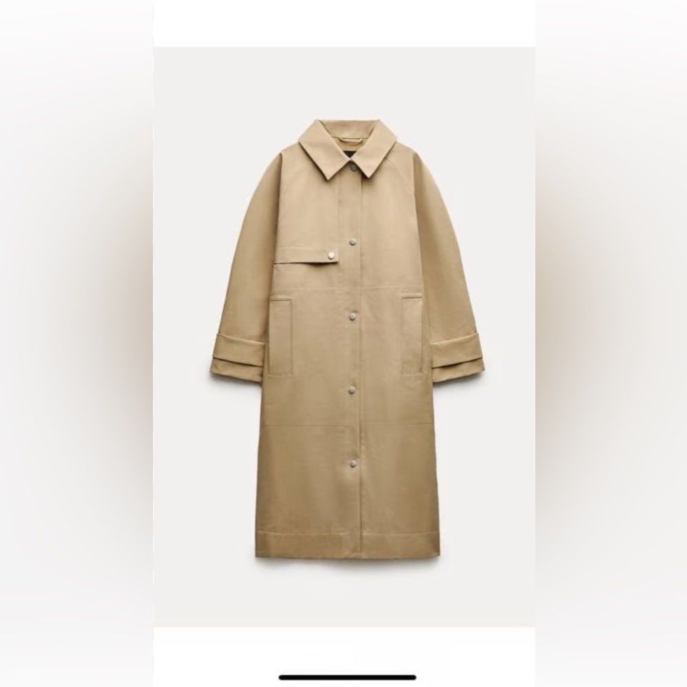 NWT Zara Collection Straight Water Resistant Minimalist Beige Trench Coat L - Picture 3 of 13